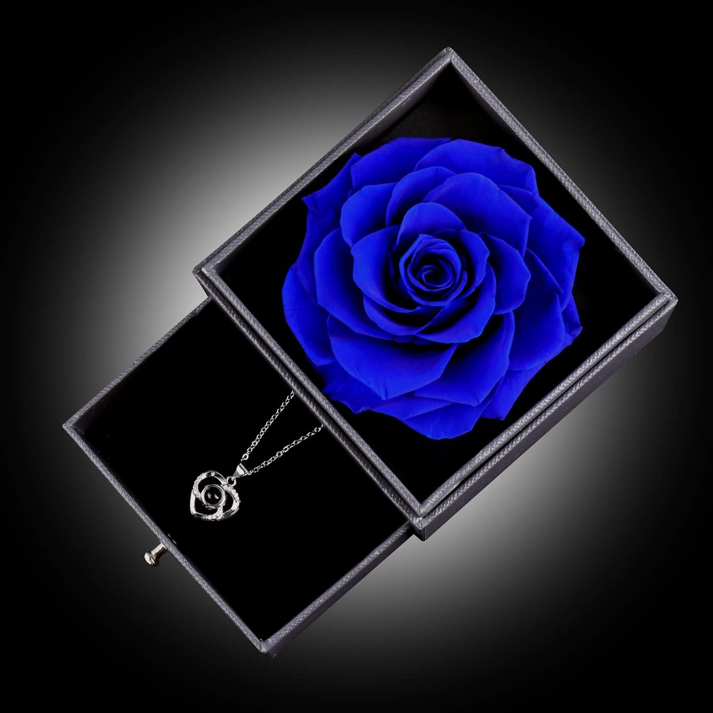 Mothers Day Flower Gifts for Her, Preserved Real Flower Rose with Silver-Tone Heart Necklace I Love You in 100 Languages Gift Set, Enchanted Flower Rose Gifts, Blue